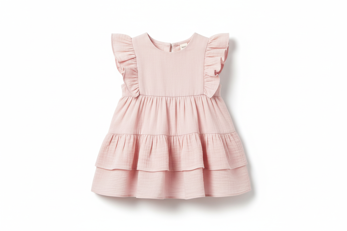 Ruffle Dress Front View - Pastel Pink