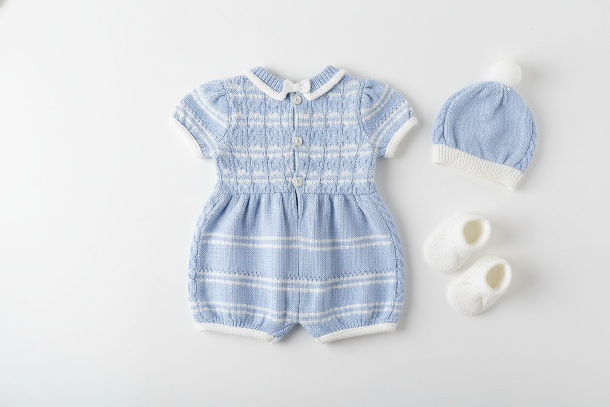 Blue Knitted Romper - Back View