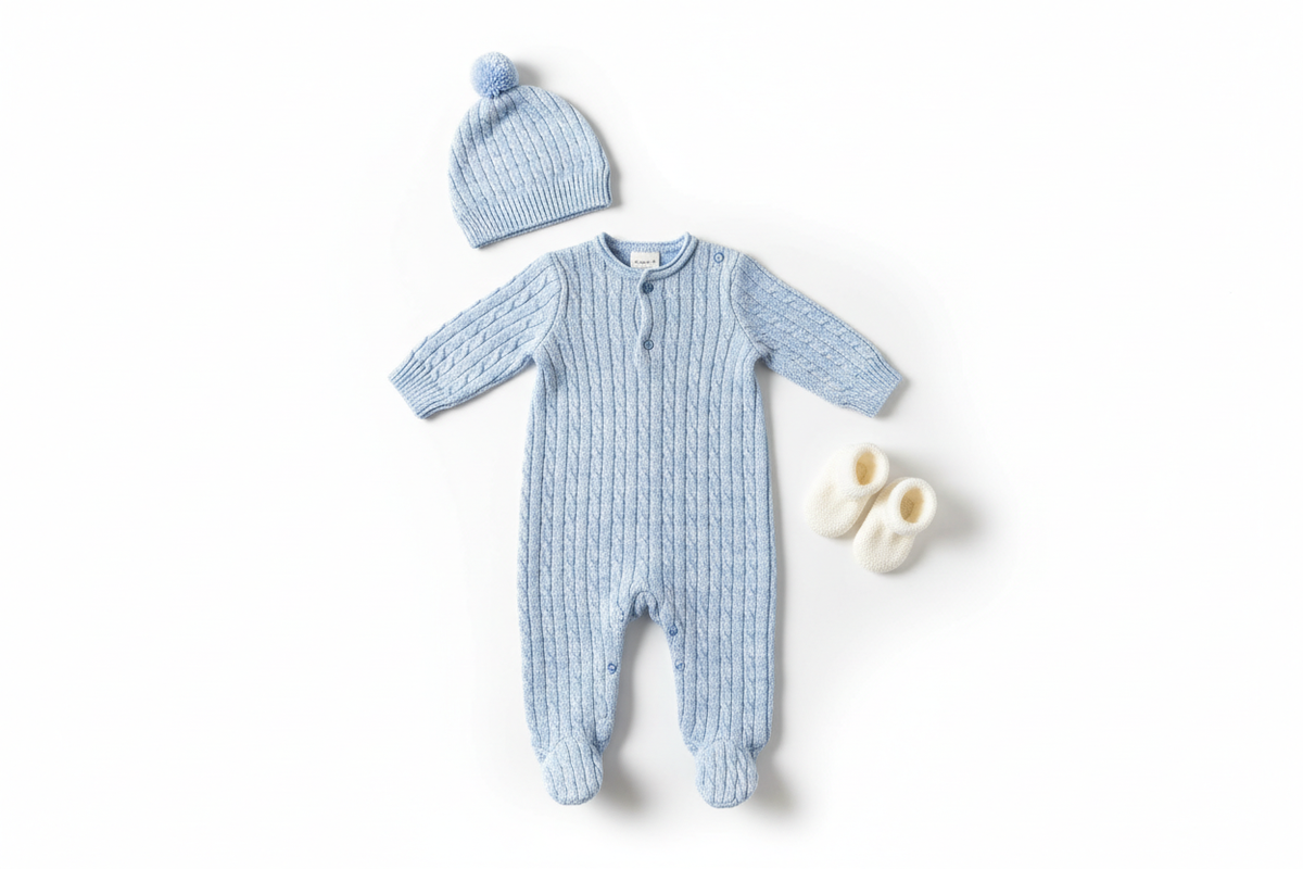 Blue Knitted Romper - Flat Lay
